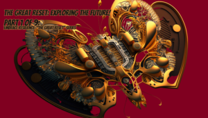 The Great Reset: Navigating the Future - A golden butterfly made of electronic PCB, symbolizing the convergence of nature and technology, against a burgundy background. The title 'The Great Reset: Navigating the Future' is displayed in elegant typography.