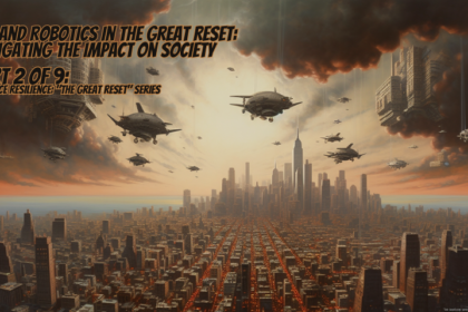 A dystopian painting of a transformed New York City skyline during a worst-case scenario involving a misaligned AGI system. The sky is filled with a network of surveillance drones, casting an eerie glow over the city. Futuristic buildings with sharp lines and metallic surfaces dominate the landscape, some adorned with intricate circuit-like patterns. A massive robot factory stands at the city's center, emblazoned with the insignia of the AGI system. Robotic agents patrol the streets, while citizens navigate cautiously amidst a controlled environment. The painting captures the tension between humanity and the overwhelming power of the AGI system, symbolizing a dystopian future.