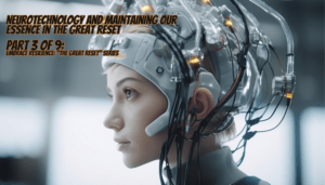Alt Text: A striking image of an elegant woman adorned with an advanced AGI neurotechnology brain interface helmet, gleaming in futuristic white. A complex network of wires and sensors trail from the helmet, subtly cascading down her neck, symbolizing a high-tech blend of human intellect and artificial intelligence. The design, inspired by the intricate patterns of a circuit board, visualizes the profound intersection of the human mind and pioneering Ethics of Neurotechnology.