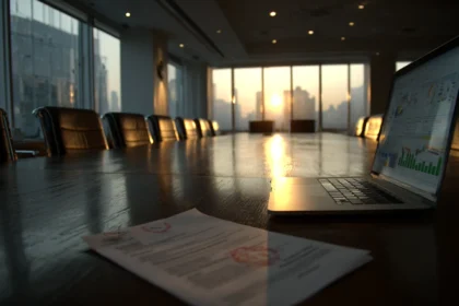 Abstract ethical AI framework visualization with interconnected nodes representing human agency, truthfulness, and accountability